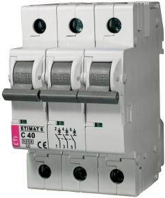 Автоматичний вимикач ETI Etimat 6, 3р, 6А, C