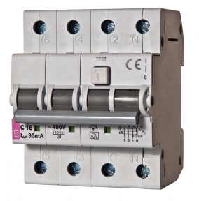 Диференційний автоматичний вимикач ETI KZS-4M, 4р, 10А, 30mA тип А кат.С