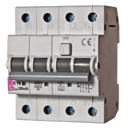 Диференційний автоматичний вимикач ETI KZS-4M, 4р, 10А, 30mA тип А кат.С